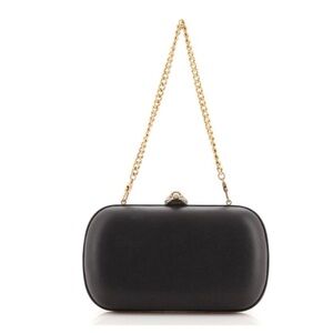 Gucci Animalier Black Leather Clutch Swarovski butterfly closure brass Chain